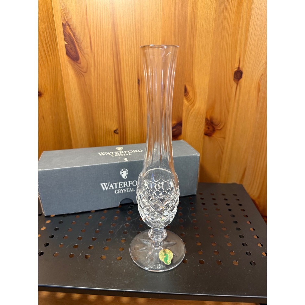 Waterford Crystal 7" Stem Bud Vase Cut Crystal Ireland Original Box Label